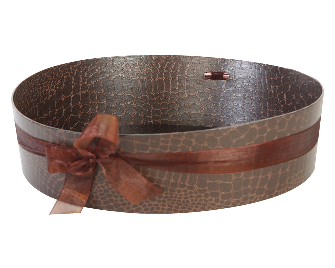 Kartonnen schaal Leatherlook bruin rond Ø32cm h8cm