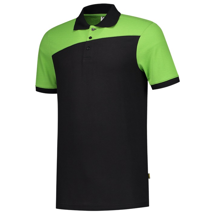 Polo bicolor naden zwart/limegroen