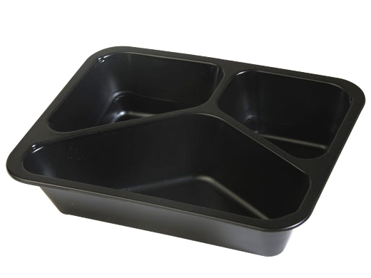Bak PP 227x178x50mm zwart 3-vaks