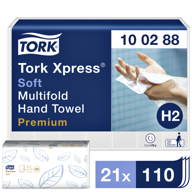 Handdoek Tork premium interfold soft H2 21x34cm 2-laags 100288 (doos 21x110st)