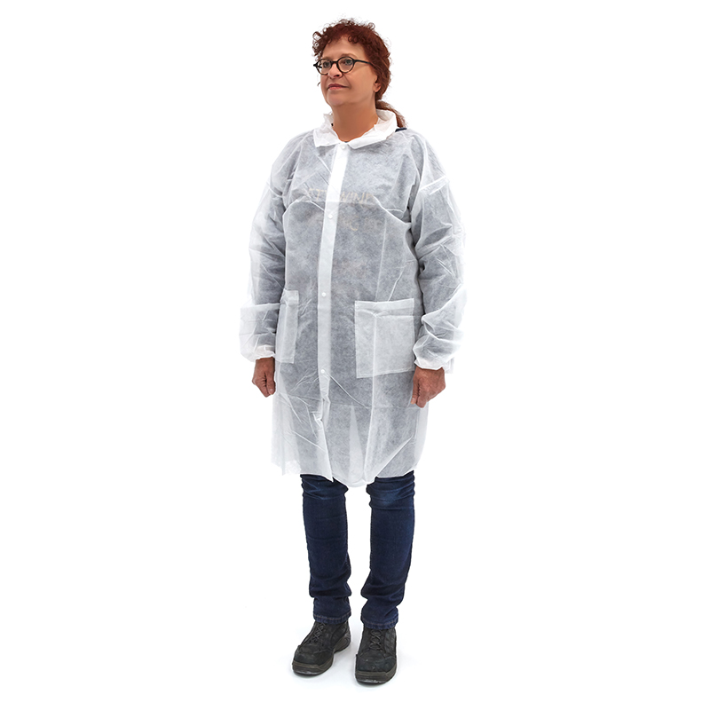 Bezoekersjas nonwoven +zakken drukknoop mouwelastiek maat L