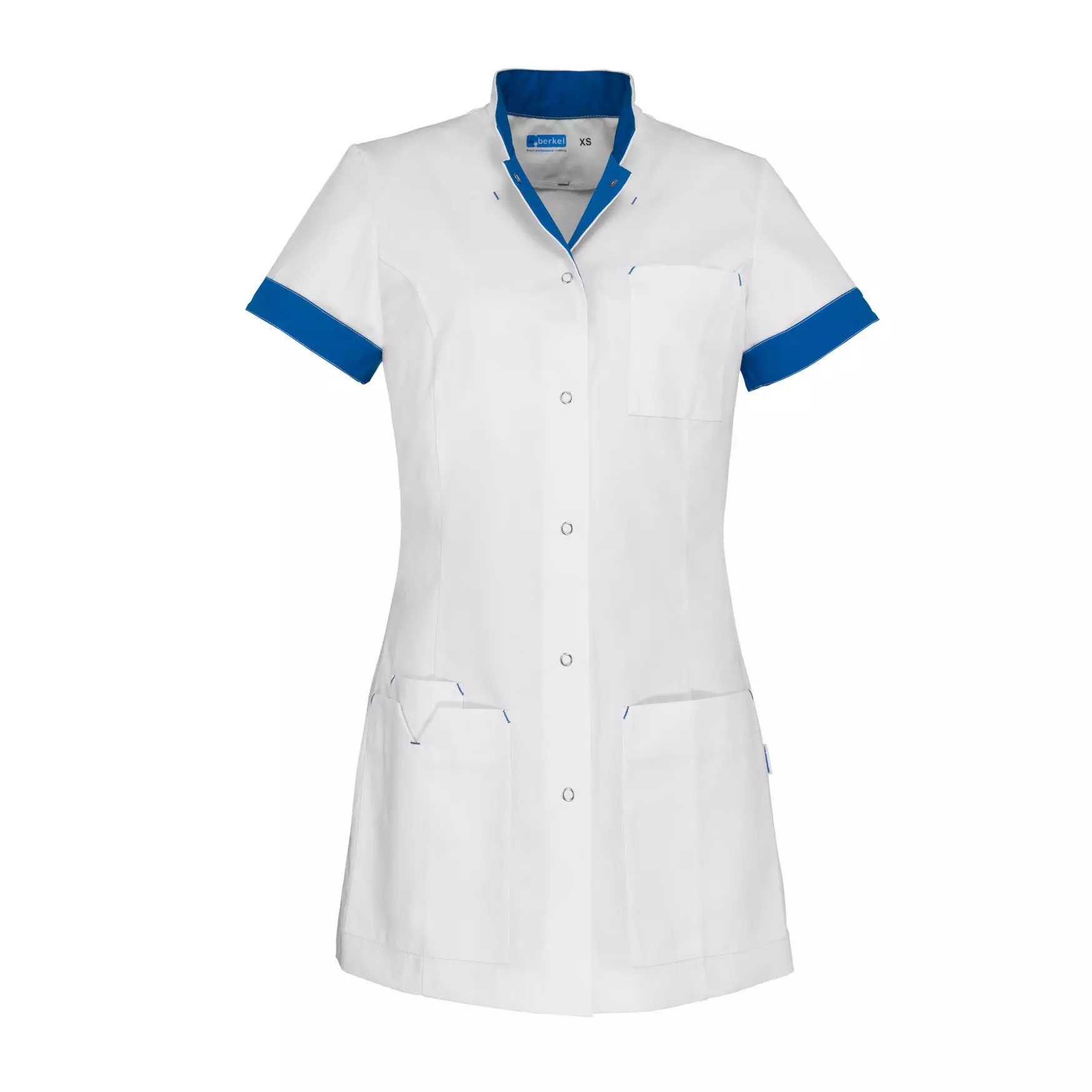 De Berkel zorgjas Jill wit met azuur donkerblauw