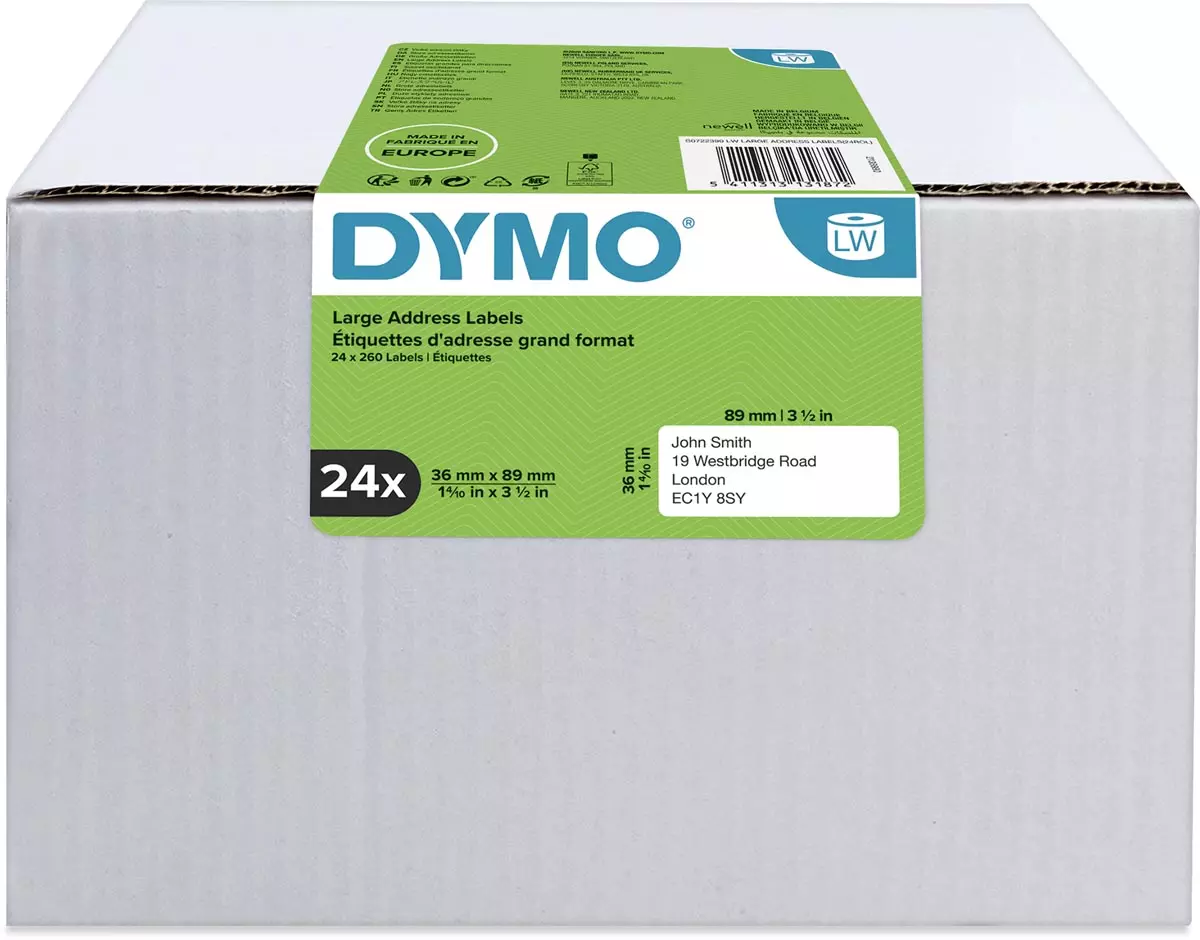 Dymo Label Etiket 89mmx36mm Wit 24x260 stuks