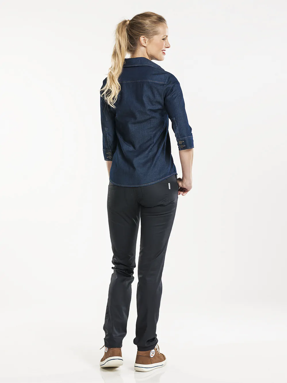 Blouse dames CD blue denim stretch 3/4 mouw Blouse dames CD blue denim stretch 3/4 mouw