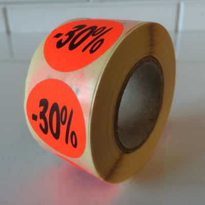 Etiket fluor rood 30% Ø27mm (rol à 500st)