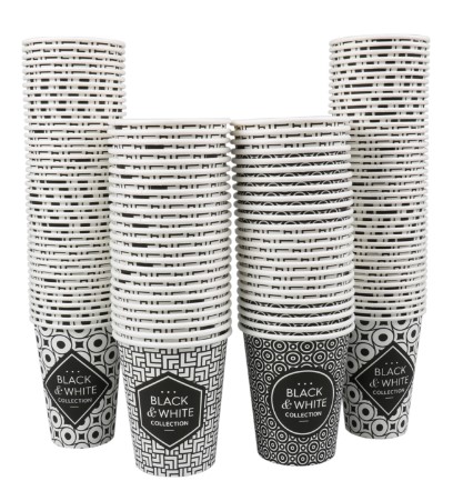 Beker karton 240ml 8oz Black&White enkelwandig Ø80mm (streng à 50st)