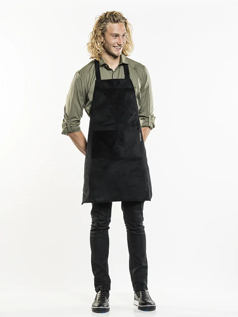 Halterschort Bib Apron W70-L85 zwart velvet ribfluweel