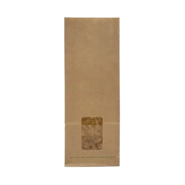 Blokbodemzak kraft met venster 9/7x24,5cm 500 stuks