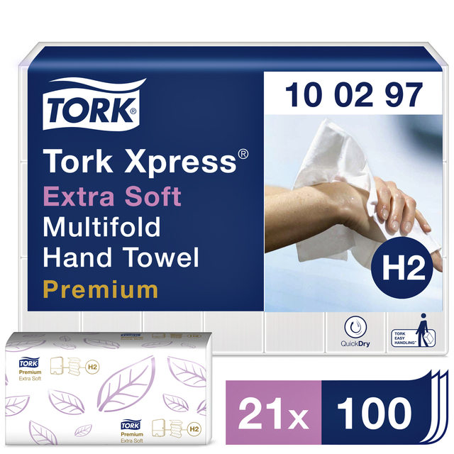 Handdoek Tork H2 100297 interfold 2-laags 21x34cm (doos à 2100st)