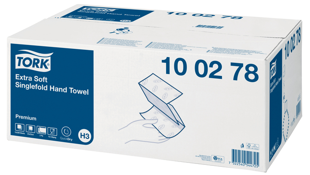 Handdoek Tork H3 100278 Premium ZZ 2-laags 23x25cm (doos à 15x200st)