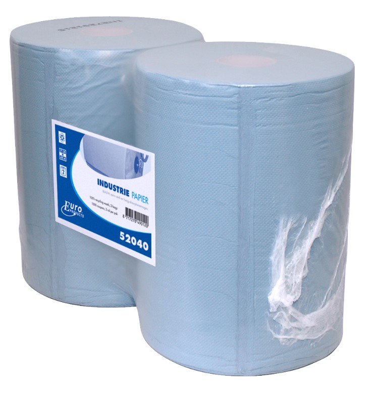 Poetsrol 37cmx400m 2-laags blauw recycle1000 vel van 40x37cm per rol (pak à 2st)