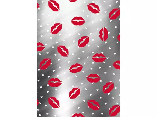 Cadeaupapier Metallic Hearts And Kiss 30cmx100m
