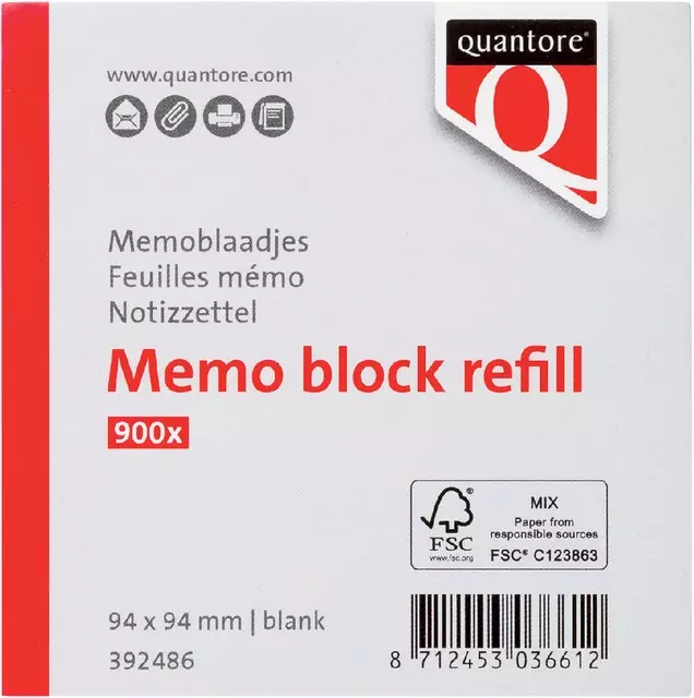 Memoblok Losbladig 94x94x90mm - 900 vel - Wit
