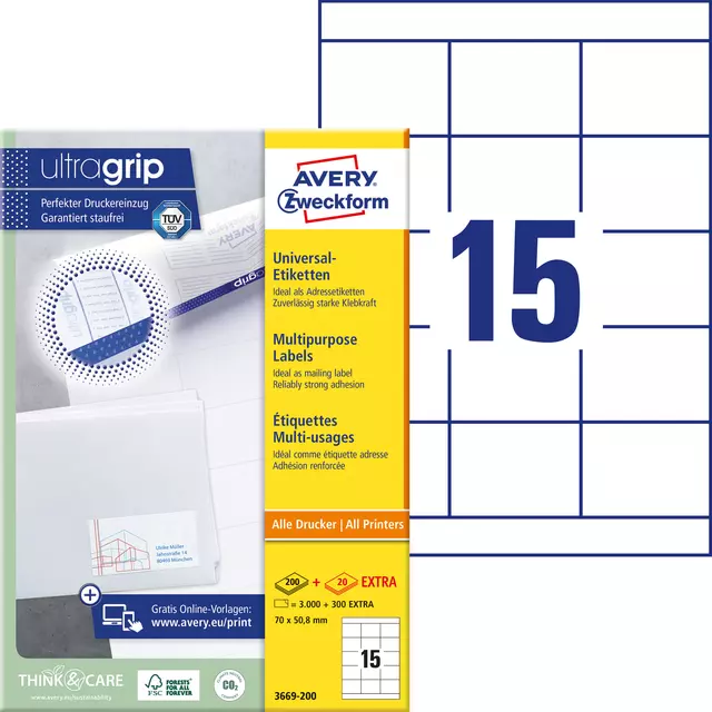 Etiket Avery Zweck 70x50.8mm Wit 3000 stuks Etiket Avery Zweck 70x50.8mm Wit 3000 stuks