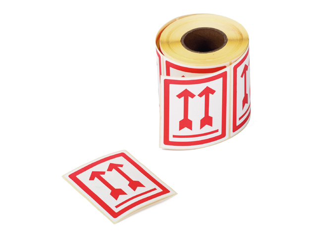 Etiket 8x10cm met 2 pijlen rood (rol à 500st)