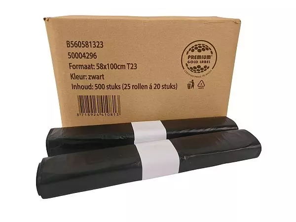Zak HDPE rol 58x100cm 17mu T23 zwart (doos à 25x20st)