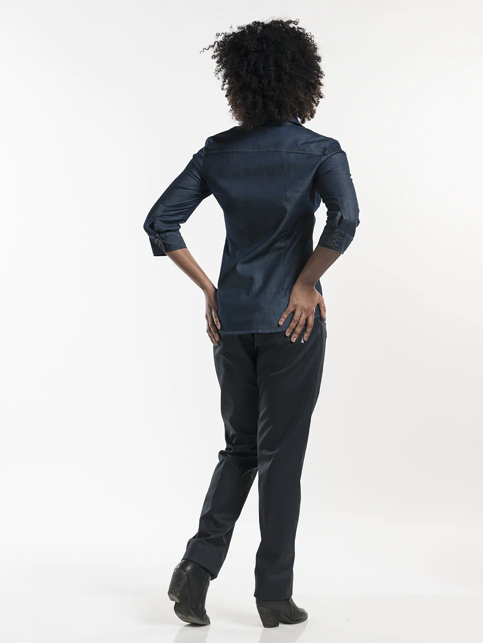 Blouse dames CD blue denim stretch 3/4 mouw Blouse dames CD blue denim stretch 3/4 mouw
