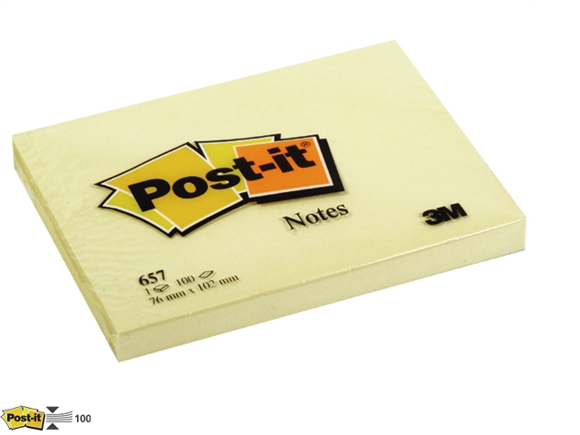 Memoblok 3M Post-It 657 76x102mm geel (pak à 12st)