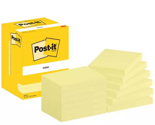 Post-It Memoblok 76x102mm 100 vel Geel 12 stuks