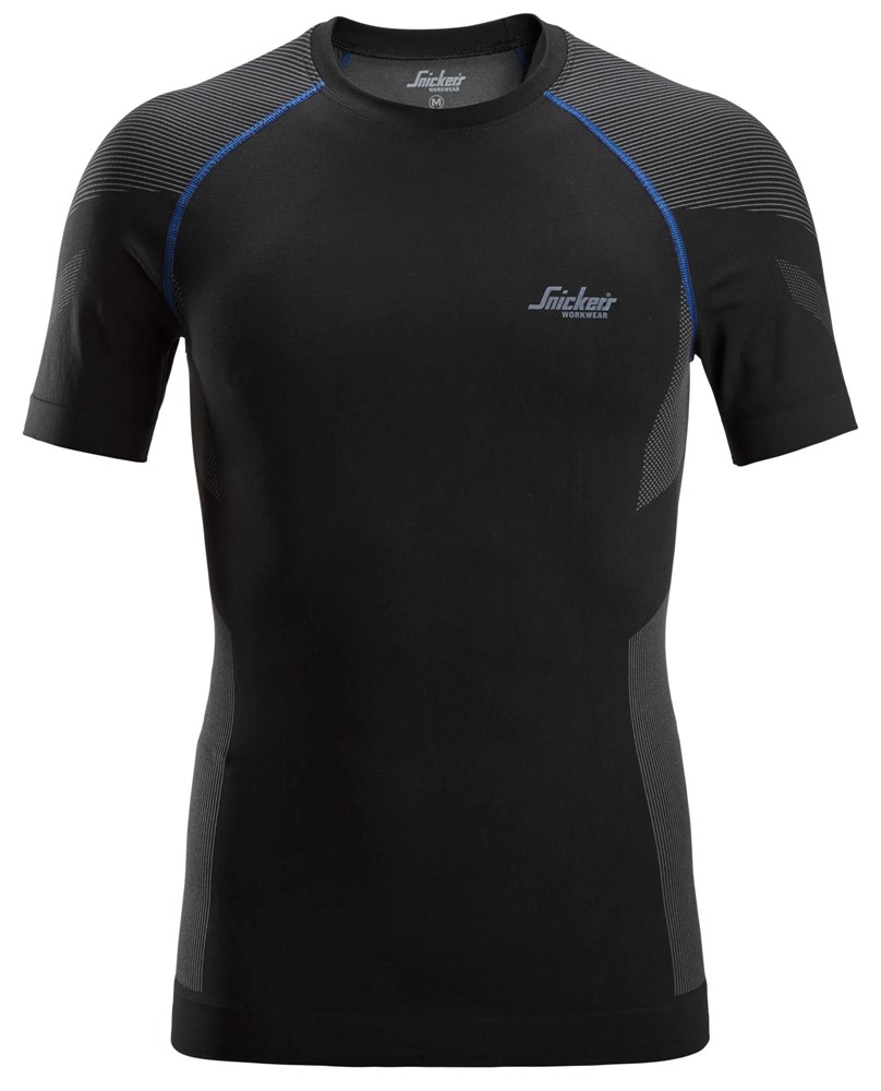 T-shirt/thermoshirt Snickers 9490 naadloze basislaag In motion top met korte kouw zwart-grijs
