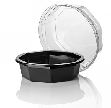 Bak PET 8-hoek 250ml Ø110mm zwart hoogte 35mm
