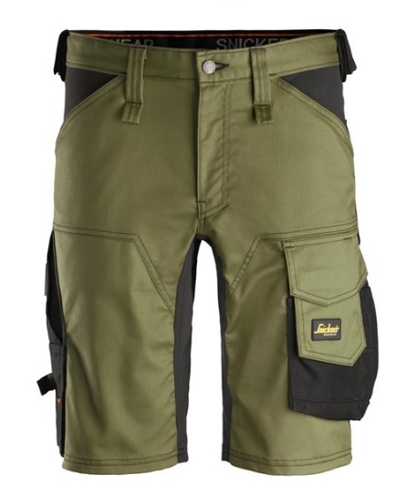 Korte werkbroek stretch Snickers 6143 kakigroen/zwart