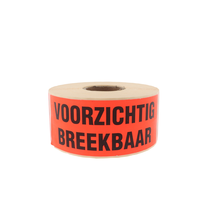 Etiket 13x5cm voorzichtig/breekbaar rode opdruk op wit etiket (rol 1.000st)