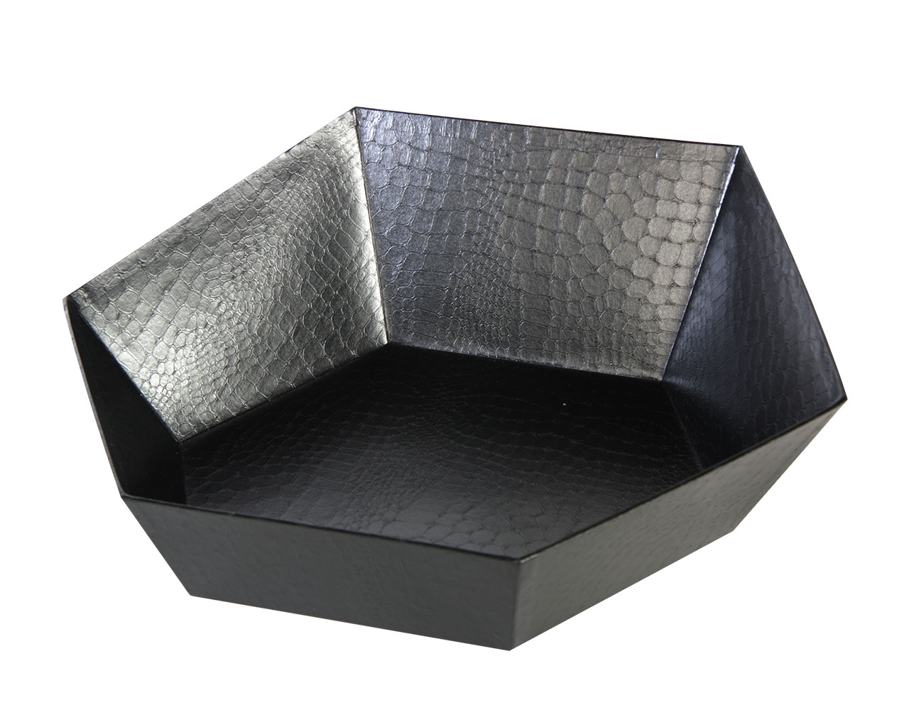Kartonnen schaal Leatherlook 6-hoek zwart 27x29x6/10,5cm