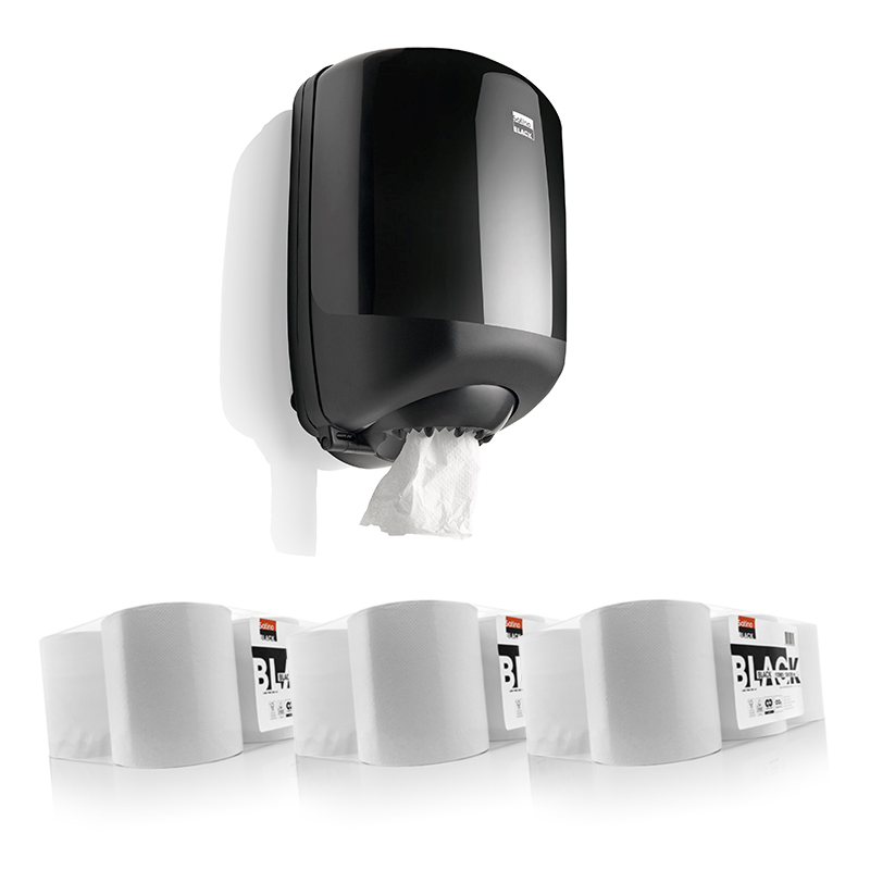 Dispenser Poetsrol Satino Black Midi centre feed zwart