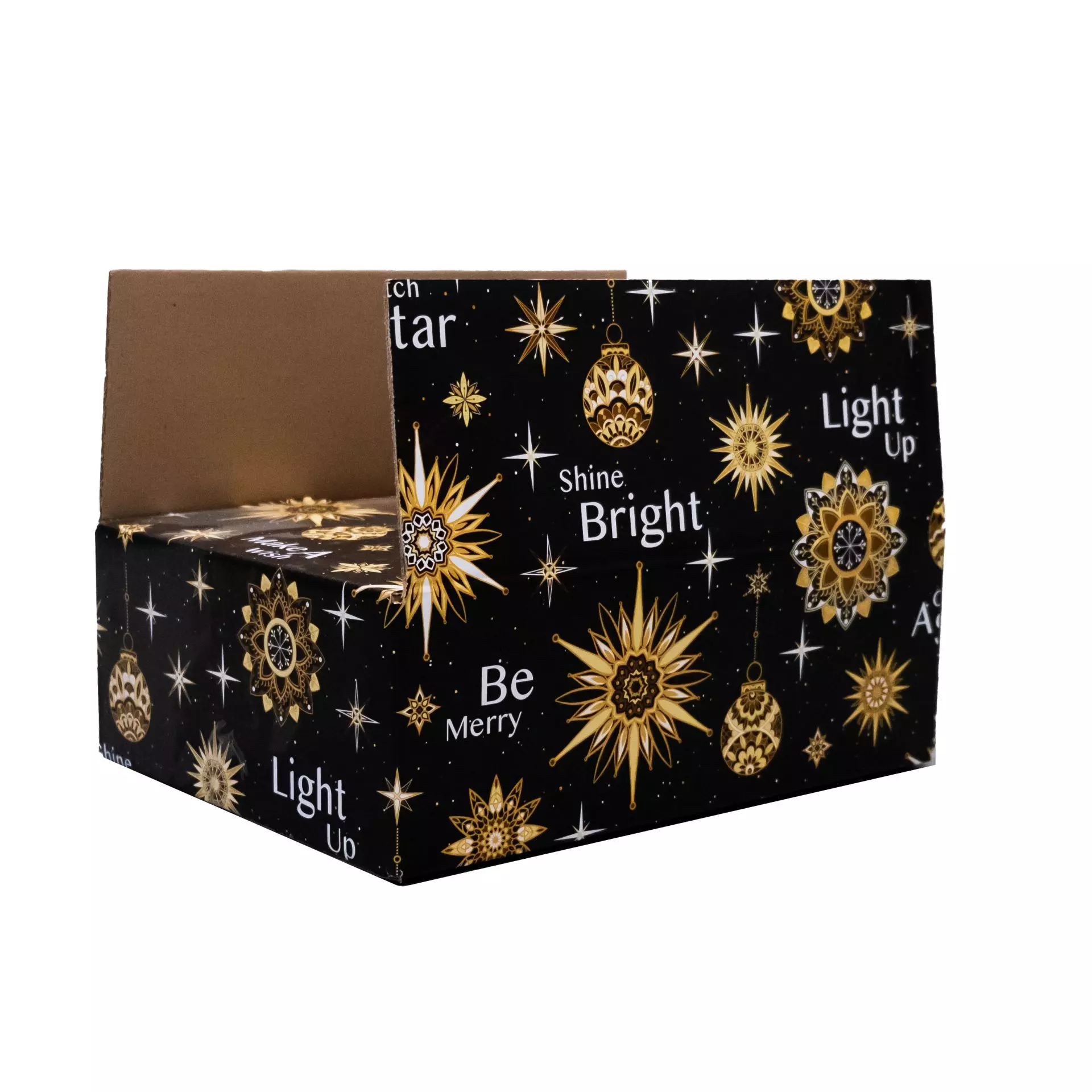 Kerstdoos Bright Stars 390x290x130mm Zwart/Goud