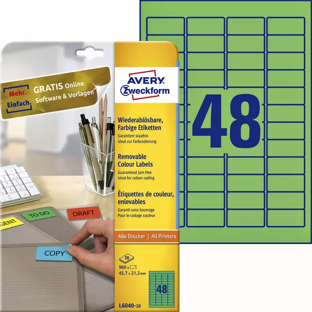 Etiket Avery Zweck 45.7x21.2mm Groen 960 stuks