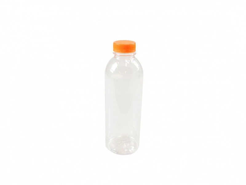 Fles PET 250ml top 300ml bol model transparant met oranje dop (doos à 95st)