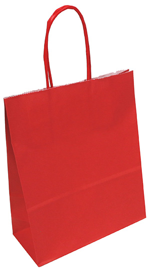 Draagtas papier 22x10x31cm rood met gedraaid handvat (pak à 50st)