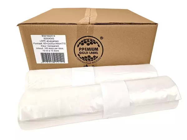 Afvalzak LDPE 65x25x140cm 45mu Semi-Transparant