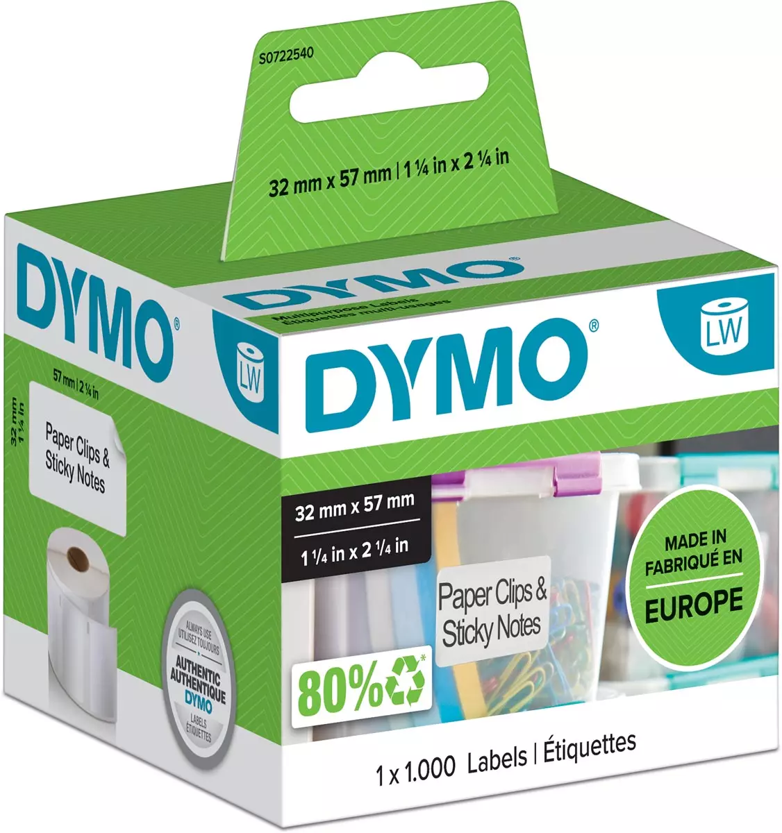 Dymo Label Etiket 57mmx32mm Wit 1000 stuks