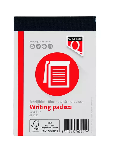 Schrijfblok A7 Gelijnd 100 Vellen Quantore