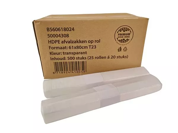 Zak HDPE 61x80cm 16mu T23 transparant (doos à 500st)