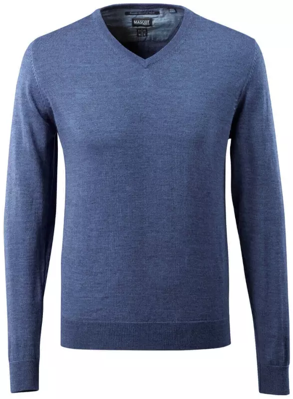 Gebreide trui V-hals blauw-melee
