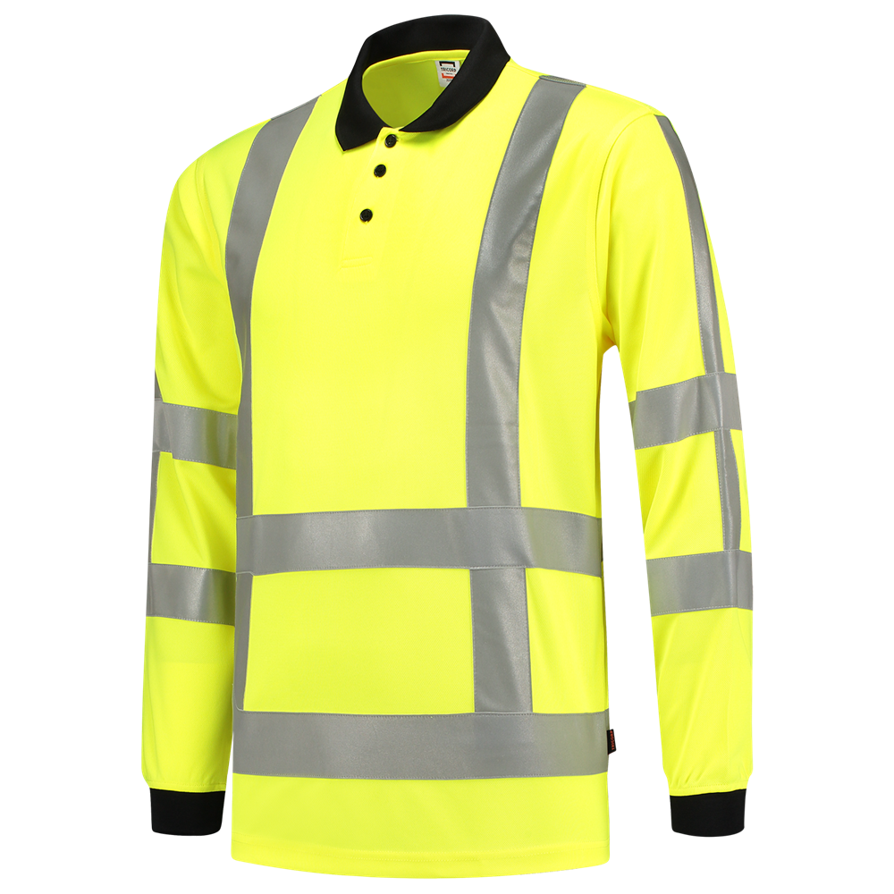Polo lange mouw fluor geel Birdseye